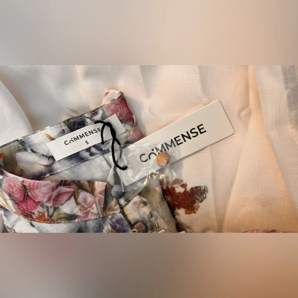 Commense Floral Belted Long Sleeve Midi Dress in Cream, Yellow and Blue - Picture 5 of 8